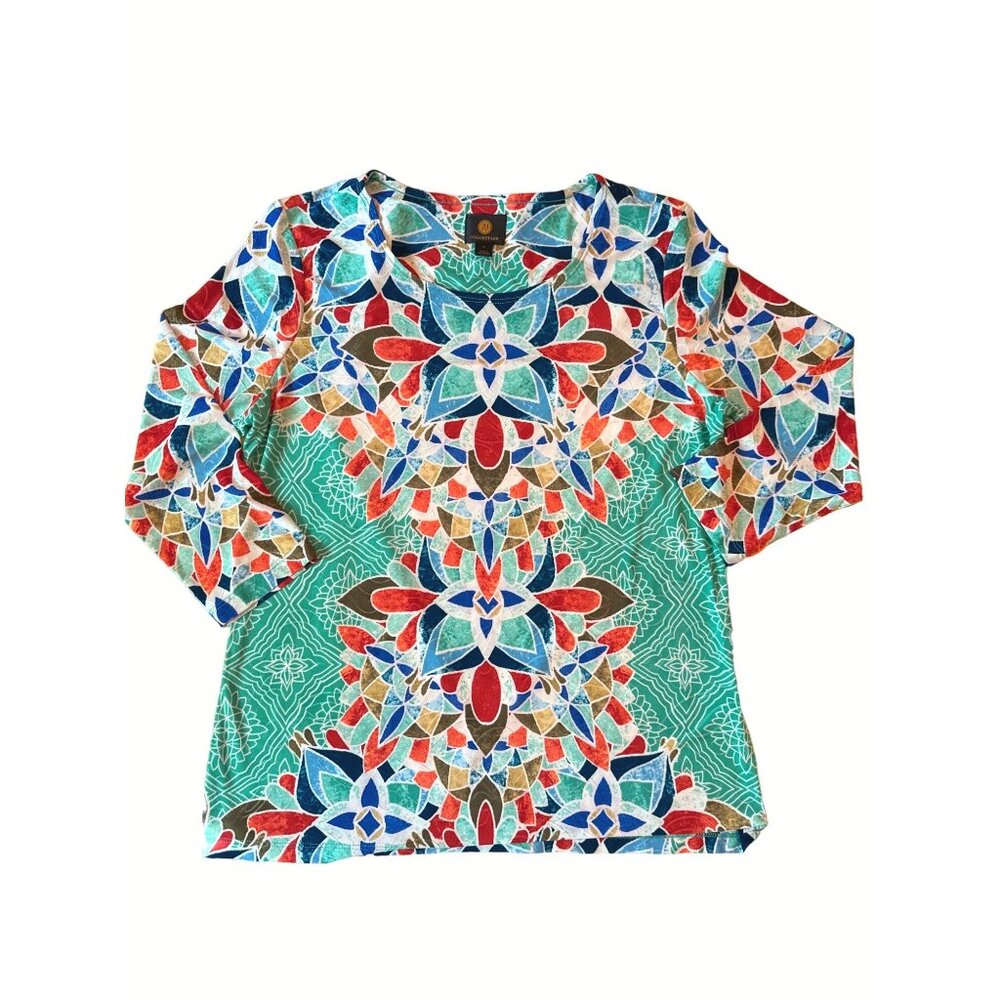 JM Collection Womens Multicolor Floral Print Top Medium - Picture 7 of 7